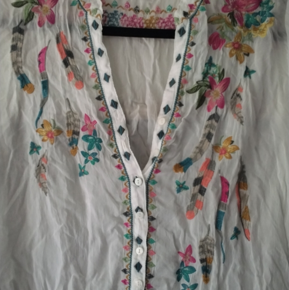 Johny Was white embroidered blouse Sz Large - Picture 2 of 6